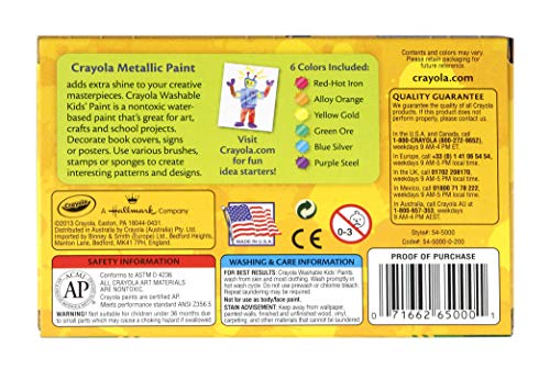 Crayola 6 Botes de pintura lavable Metálica , color/modelo surtido