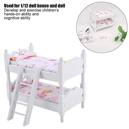 Cryfokt Muebles para muñecas Literas de Madera, 1:12 Muñeca Doble Litera Muñeca Cuna Casa de muñecas Mini Muebles Modelo de Dormitorio para niños para niños(Guantes Rosas)