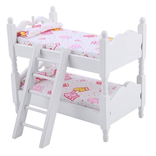 Cryfokt Muebles para muñecas Literas de Madera, 1:12 Muñeca Doble Litera Muñeca Cuna Casa de muñecas Mini Muebles Modelo de Dormitorio para niños para niños(Guantes Rosas)