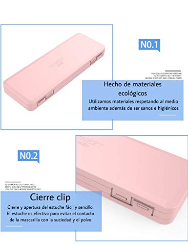 Cussi MaskCase-pack de 2 estuches rectangulares para mascarilla (BLANCO, ROSA)