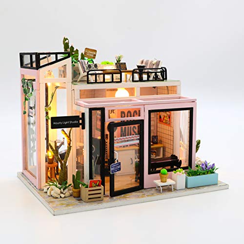 Cuteefun Casa Miniatura para Montar DIY Adultos Mini Habitación Hecha a Mano con Música a Prueba de Polvo y Muebles para Decoración, Regalos Artesanales Creativos para Mujeres (Music Studio)