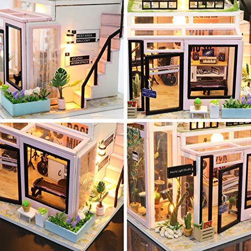 Cuteefun Casa Miniatura para Montar DIY Adultos Mini Habitación Hecha a Mano con Música a Prueba de Polvo y Muebles para Decoración, Regalos Artesanales Creativos para Mujeres (Music Studio)