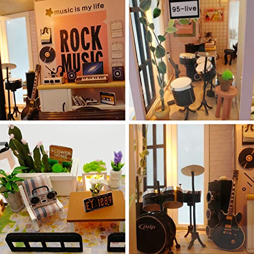 Cuteefun Casa Miniatura para Montar DIY Adultos Mini Habitación Hecha a Mano con Música a Prueba de Polvo y Muebles para Decoración, Regalos Artesanales Creativos para Mujeres (Music Studio)