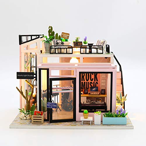 Cuteefun Casa Miniatura para Montar DIY Adultos Mini Habitación Hecha a Mano con Música a Prueba de Polvo y Muebles para Decoración, Regalos Artesanales Creativos para Mujeres (Music Studio)