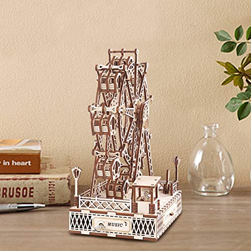 Cuteefun Maquetas de Noria con Musica para Construir Adultos, Maquetas Mecanico de Madera para Montar, Puzzle 3D Madera Construcciones, Regalo para Niños Niñas Hombres y Mujeres