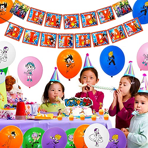 CYSJ Suministros de Fiesta de cumpleaños de Dragon Ball, 89 Pcs Kit de Decoracion Cumpleaños,Las Decoraciones de Dragon Ball Z Incluyen Adorno para Tarta,Adornos para Cupcakes,Pancarta,Globos