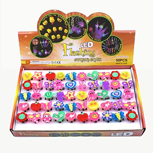 Dapuly 50 anillos LED parpadeantes para los dedos de Navidad, dibujos animados, anillos luminosos, juguetes para niños, adultos