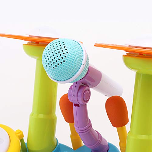 deAO Conjunto Musical de Percusión Instrumentos Electrónicos Infantiles Juego de Imitación Incluye Kit de Tambores, Micrófono, Efectos Sonoros Variados Juguete para Niños y Niñas