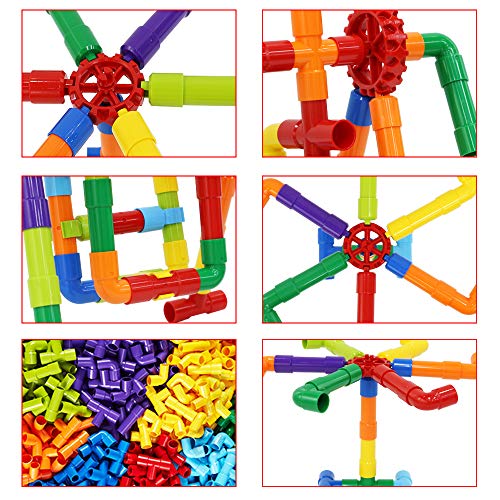 deAO Tubos de Construcción Tuberías de Juguete para el Aprendizaje y Actividades Creativas Infantiles Conjunto Stem de Formas Multicolores, Puzle 3D, Incluye 180 Piezas