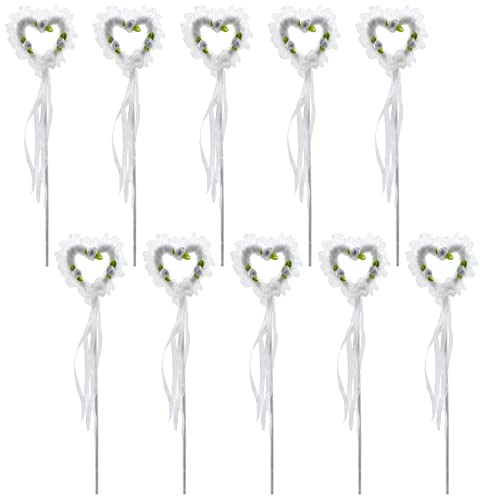 Decoración De Boda Varitas Mágicas - 10 Pcs Blancas Varitas Con Corazón, Serpentinas, Pequeñas Decoraciones De Flores, Regalos Para Bodas, Fiestas de Cumpleaños, Actividades De Vacaciones