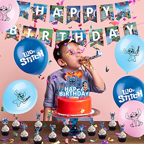 Decoración de fiesta temática de Lilo & Stitch - Miotlsy Suministros de fiesta Stitch de fiesta de cumpleaños, globos, decoración de cupcakes, decoración de fiesta de dibujos animados para niños