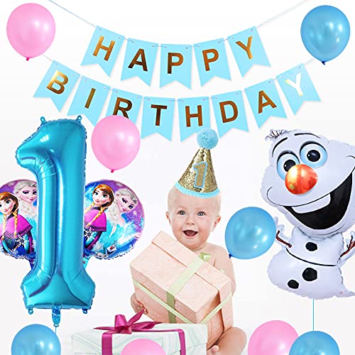 Decoracion Fiesta Frozen, Globos para Fiestas de Niños Decoraciones Fiesta Cumpleaños Copo Nieve con Happy Birthday Bandera para Cumpleaños, Baby Shower