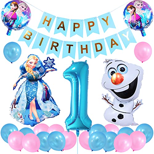 Decoracion Fiesta Frozen, Globos para Fiestas de Niños Decoraciones Fiesta Cumpleaños Copo Nieve con Happy Birthday Bandera para Cumpleaños, Baby Shower