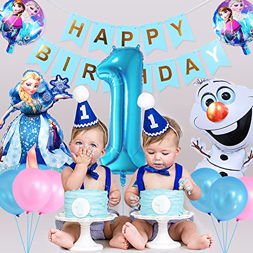 Decoracion Fiesta Frozen, Globos para Fiestas de Niños Decoraciones Fiesta Cumpleaños Copo Nieve con Happy Birthday Bandera para Cumpleaños, Baby Shower