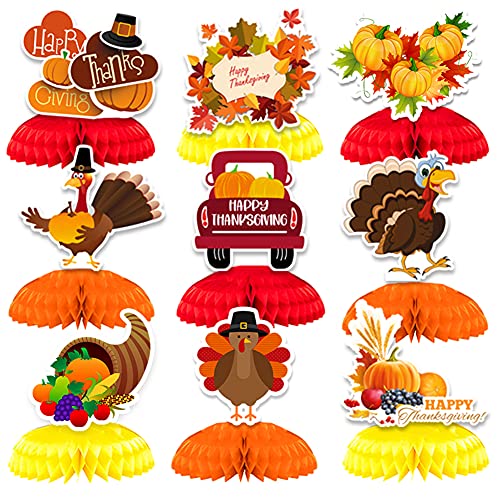 Decoraciones de Thanksgiving, 9 Piezas Centros de Mesa de Panal de Thanksgiving, para Decoración de Mesa, Thanksgiving Decoracion Infantil para Suministros Accesorios Fotográficos para Thanksgiving