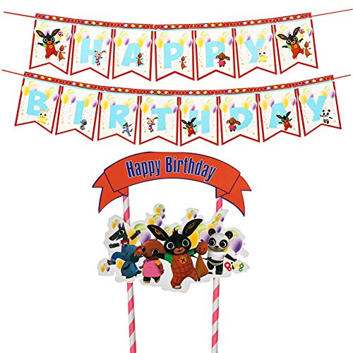 Decoraciones para fiesta de cumpleaños de Bing Bing Bunny Banner de feliz cumpleaños Bunny Cake Toppers Bing Bunny Colgante Remolino Suministros para fiestas Decoraciones