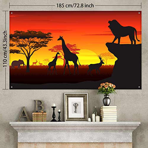 Decoraciones para Fiestas Temáticas de Safari Africano, Banner de Fondo de Safari Africano, Selva Tropical Africana Selva Safari Fondo Panorámico Photobooth Banner, 72.8 x 43.3 Pulgadas