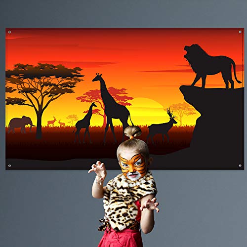 Decoraciones para Fiestas Temáticas de Safari Africano, Banner de Fondo de Safari Africano, Selva Tropical Africana Selva Safari Fondo Panorámico Photobooth Banner, 72.8 x 43.3 Pulgadas