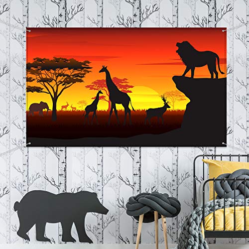 Decoraciones para Fiestas Temáticas de Safari Africano, Banner de Fondo de Safari Africano, Selva Tropical Africana Selva Safari Fondo Panorámico Photobooth Banner, 72.8 x 43.3 Pulgadas