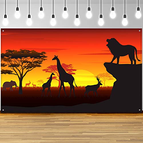 Decoraciones para Fiestas Temáticas de Safari Africano, Banner de Fondo de Safari Africano, Selva Tropical Africana Selva Safari Fondo Panorámico Photobooth Banner, 72.8 x 43.3 Pulgadas