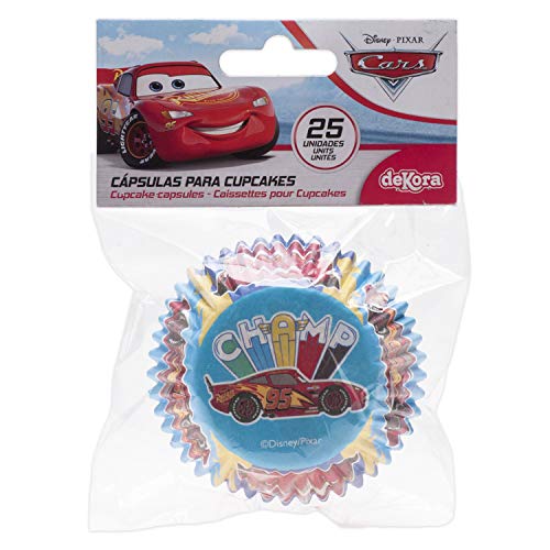 dekora - Capsula Cupcake de Cars Rayo Mcqueen para Convertirle en un Auténtico Campeón-25 Unidades, Color rojo (339267)