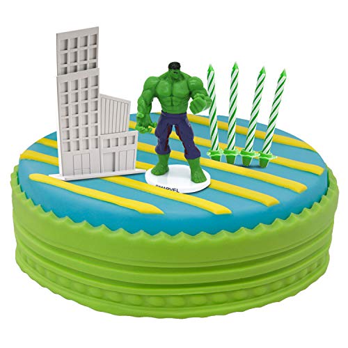 Dekora - Decoracion para Tartas con la Figura del Increible Hulk de PVC junto con 10 Velas de Cumpleaños y la Figura de un Rascacielos