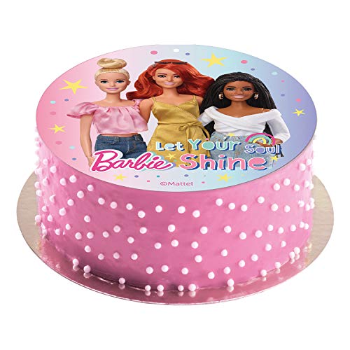 Dekora - Disco Comestible para Decoración de Tartas de Cumpleaños de Mattel Barbie - 20 cm