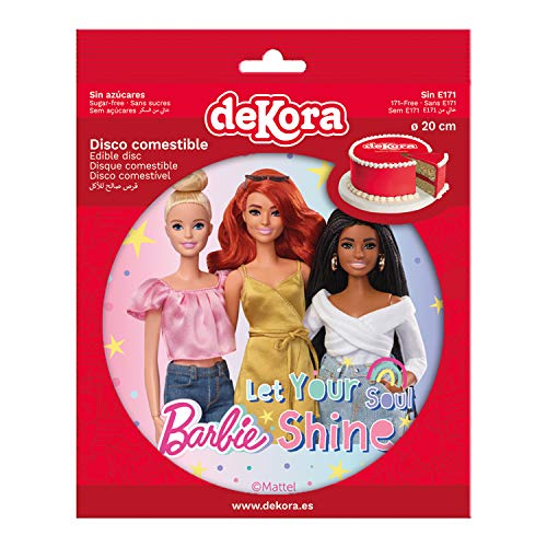 Dekora - Disco Comestible para Decoración de Tartas de Cumpleaños de Mattel Barbie - 20 cm