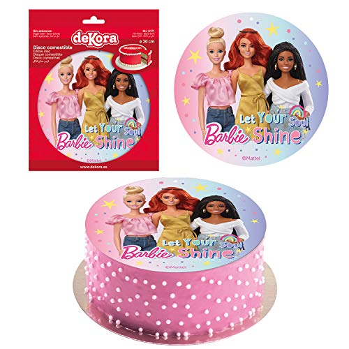 Dekora - Disco Comestible para Decoración de Tartas de Cumpleaños de Mattel Barbie - 20 cm