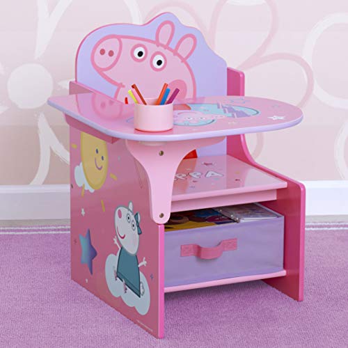 Delta - Escritorio para silla infantil con contenedor de almacenamiento - Ideal para manualidades y manualidades, tiempo de merienda, educación en casa, tareas y más, Peppa Pig