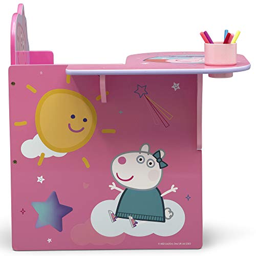 Delta - Escritorio para silla infantil con contenedor de almacenamiento - Ideal para manualidades y manualidades, tiempo de merienda, educación en casa, tareas y más, Peppa Pig