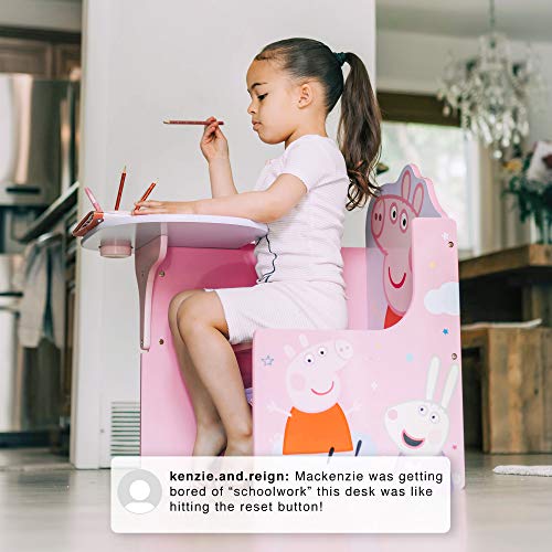 Delta - Escritorio para silla infantil con contenedor de almacenamiento - Ideal para manualidades y manualidades, tiempo de merienda, educación en casa, tareas y más, Peppa Pig