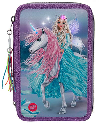 Depesche-DP-0011181 Estuche con 3 Cremalleras y LED, con lápices de Lyra, Fantasy Model Icefriends, Lila, Aprox. 7,5 x 13 x 20 cm Color, Talla única (11181)