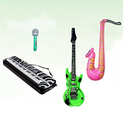 Desconocido Juego de Juguete Estrella Inflable de PVC Parte de Música Globo de Apoyo Saxofón Inflable Guitarra Micrófono Teclado Instrumentos Musicales Inflables 4 Piezas