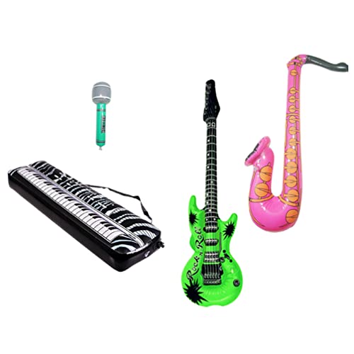 Desconocido Juego de Juguete Estrella Inflable de PVC Parte de Música Globo de Apoyo Saxofón Inflable Guitarra Micrófono Teclado Instrumentos Musicales Inflables 4 Piezas