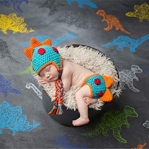 Detrade Disfraz para fotografía de bebé, disfraz de dinosaurio, disfraz de recién nacido, disfraz de dibujos animados, gorro de punto, disfraz de dinosaurio, para recién nacidos, azul, 0-12 meses