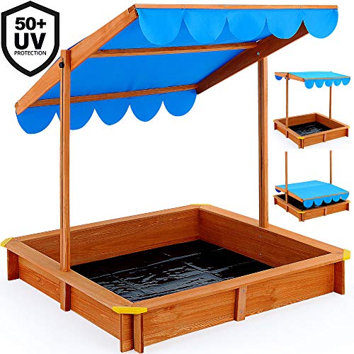 Deuba Arenero Infantil de Madera para niños jardíncon protección Solar UV50 Techo Ajustable