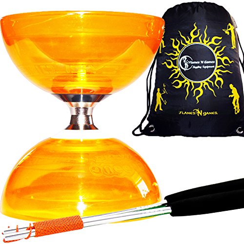 Diabolo - Set de ciclomotor para bicicleta (lote de 6 colores) (profesional, triple rodamiento diábolo, baquetas de aluminio y cordel y flames N Games bolsa de transporte), color naranja