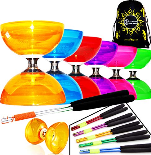 Diabolo - Set de ciclomotor para bicicleta (lote de 6 colores) (profesional, triple rodamiento diábolo, baquetas de aluminio y cordel y flames N Games bolsa de transporte), color naranja