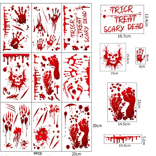 Diko Pegatinas de Halloween, 9 Piezas Sangrientase Handprint Pegatina, Horror PVC Pegatinas para, Halloween Decoraciones, para Ventana, Puerta, Baño Halloween Pegatinas