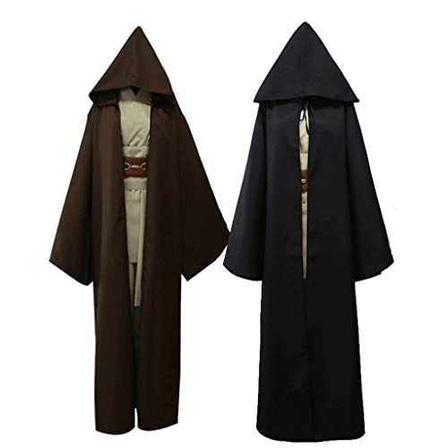 Disfraces de Halloween para hombres Conjunto completo creativo Túnica con capucha Capa de túnica Disfraces de Jedi Traje para Halloween Cosplay Traje de samurái para hombres y mujeres (Color: Negro,