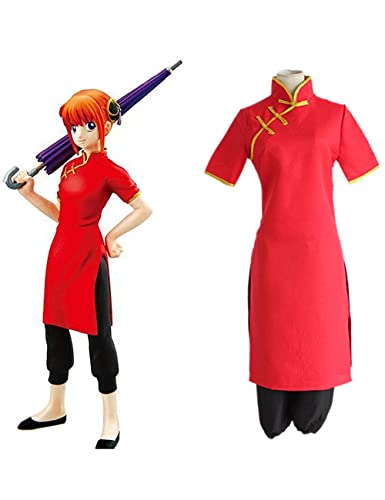 Disfraz de anime Gintama Kagura, conjunto de uniforme chino Cheongsam utilizado para festivales de cosplay o fanáticos de Kagura Regalo-Rojo_M