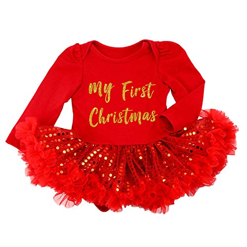 Disfraz de bebé para niña con diadema y calentadores de piernas, para Papá Noel, con volantes y falda tutú recién nacido, princesa, Navidad, disfraz de fiesta, 3pcs Red My 1st Christmas, 1 mes