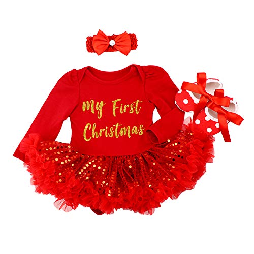 Disfraz de bebé para niña con diadema y calentadores de piernas, para Papá Noel, con volantes y falda tutú recién nacido, princesa, Navidad, disfraz de fiesta, 3pcs Red My 1st Christmas, 1 mes