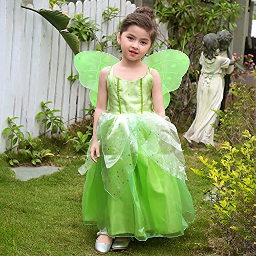 Disfraz de Campanilla con ala Mariposa para Niña Princesa Vestido Tutú de Hada del Bosque Vestirse de Elfo Verde Disfrace para Fiesta de Cumpleaño Halloween Cosplay Navidad Carnaval Verde 8-9 Años