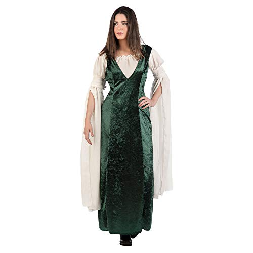 Disfraz de Dama Medieval, 2 Piezas, Vestido de Terciopelo, Blusa Verde Blanco - S