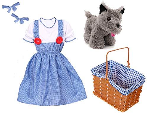 DISFRAZ DE DOROTHY PARA NIÑAS. EL MAGO DE OZ DISFRAZ DE DOROTHY PARA DÍA MUNDIAL DEL LIBRO/SEMANA DEL LIBRO. VESTIDO DOROTY + CINTAS PARA EL CABELLO + CESTA + TOTO PERRO DE JUGUETE (PEQUEÑO)