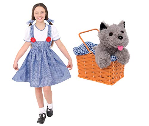 DISFRAZ DE DOROTHY PARA NIÑAS. EL MAGO DE OZ DISFRAZ DE DOROTHY PARA DÍA MUNDIAL DEL LIBRO/SEMANA DEL LIBRO. VESTIDO DOROTY + CINTAS PARA EL CABELLO + CESTA + TOTO PERRO DE JUGUETE (PEQUEÑO)