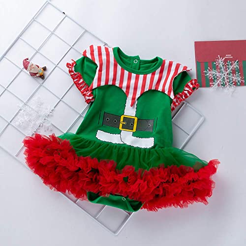 Disfraz de elfo para bebé niña Mi primera Navidad disfraz mameluco vestido tutú vestidos de tul con diadema calentadores de piernas, zapatos de 4 piezas 0-24 meses, verde, 1 mes