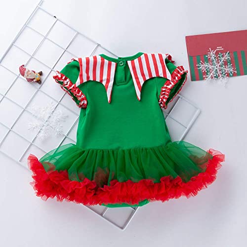 Disfraz de elfo para bebé niña Mi primera Navidad disfraz mameluco vestido tutú vestidos de tul con diadema calentadores de piernas, zapatos de 4 piezas 0-24 meses, verde, 1 mes